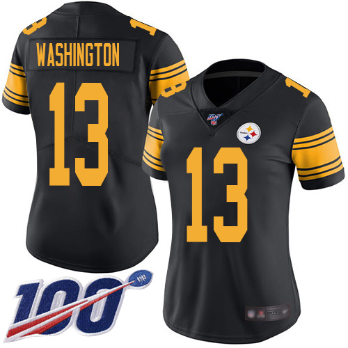 Women Pittsburgh Steelers Football 13 Limited Black James Washington 100th Season Rush Vapor Untouchable Nike NFL Jersey